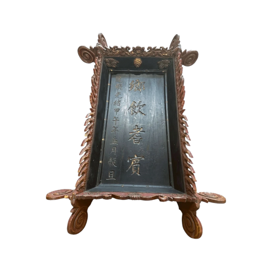 Chinese Wooden Carving with Lucky Bat Motif, Original Paint