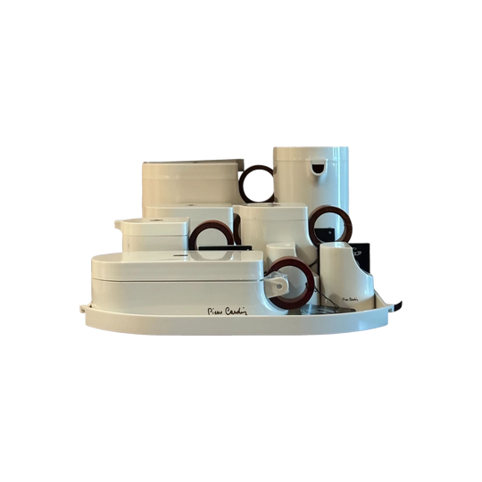 Rare Pierre Cardin Serving Sets, Two Trays With Barware, Serving Pots & Accessories, Circa 1970’s (Vintage Unused)