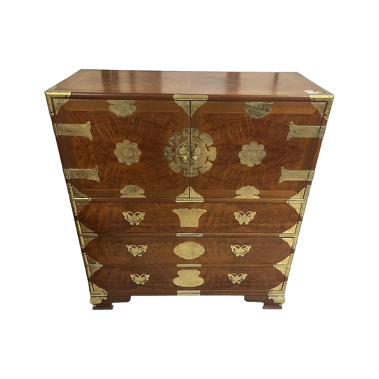 Chinese Burlwood and Brass Chest of Drawers
