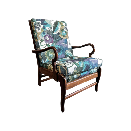 Curvaceous TV Chair with Restored Timber Frame, Reupholstered in Mokum Floral Print