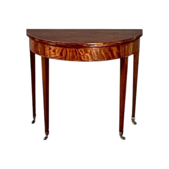 Antique English George III Demi-Lune Mahogany Card Table, Late 1700s, Double Gate Leg, Rosewood Crossbanded