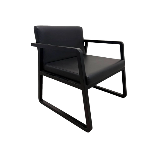 Woodmark Lounge Armchair – Black Leather / Timber Frame