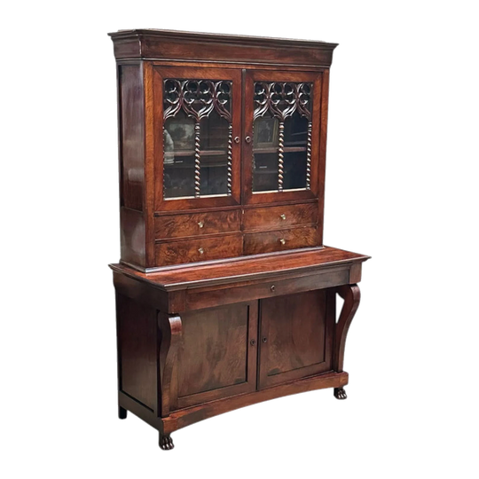 19th-Century European Mahogany Two-Section Bookcase, c.1850