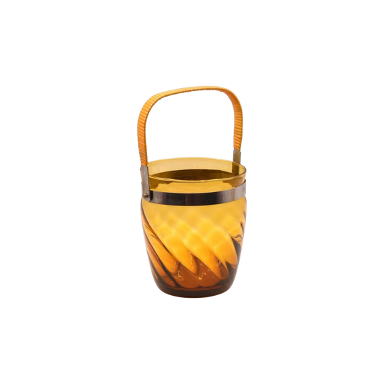 Vintage Amber Glass Ice Bucket with swing handle