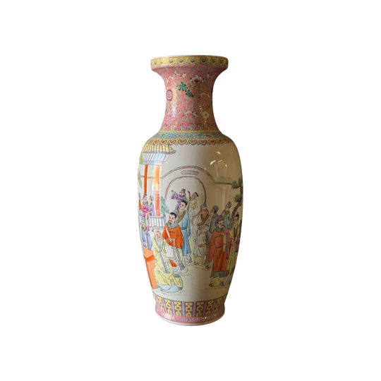 Vintage Chinese Hand-Painted Porcelain Urn with Court Scenes, 62 cm H