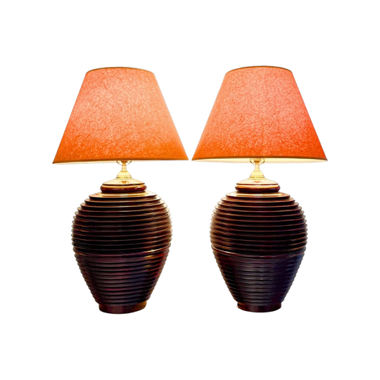 A Large Pair of Burmese Turned Wood Lamps, 20th Century