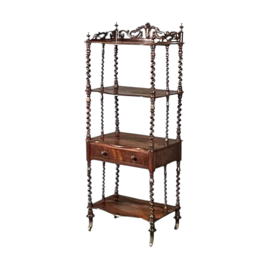 English Early Victorian Brazilian Rosewood Four-Tier Serpentine-Fronted Whatnot / Etagere, c. 1850