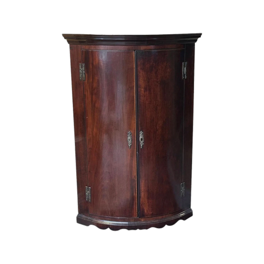 George III Mahogany Bow-Front Hanging Corner Cabinet, Two-Door, c.1820
