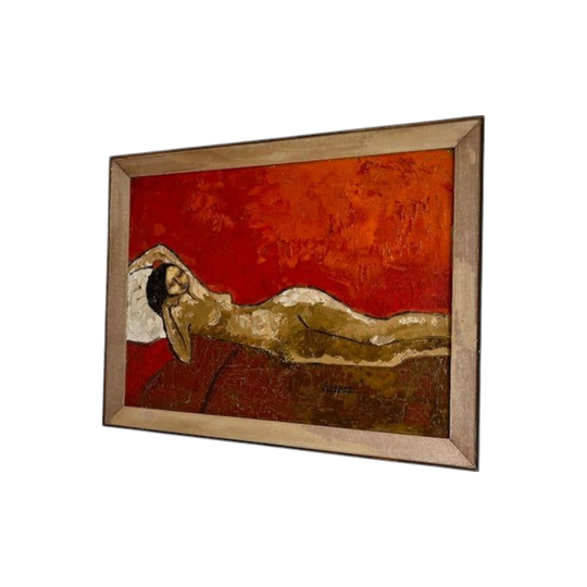 Original 1972 Oil Painting – Nude, Signed Sarena, Framed