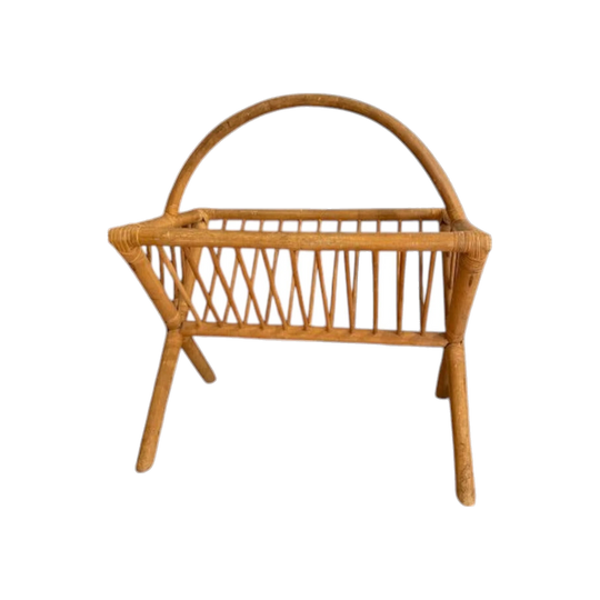 Oversized Vintage Bamboo Magazine Rack with Handle