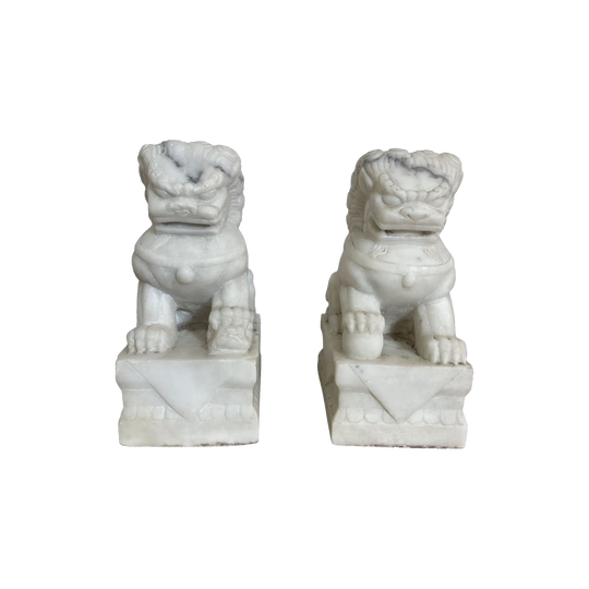 Pair of Chinese Marble Foo Dog Statues
