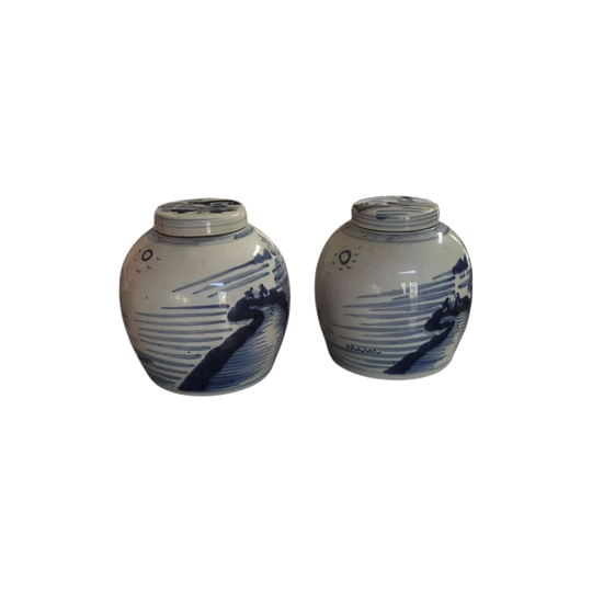 Pair blue & white ginger jars