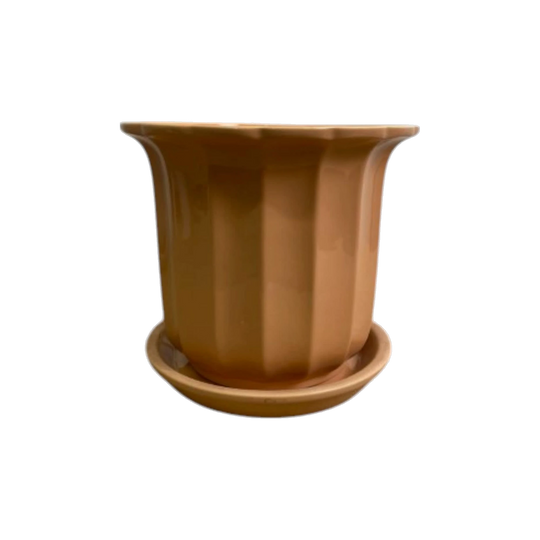 Doultonware Ceramic Planter with Matching Saucer in Peach Glaze – Made in England, 1970s Style