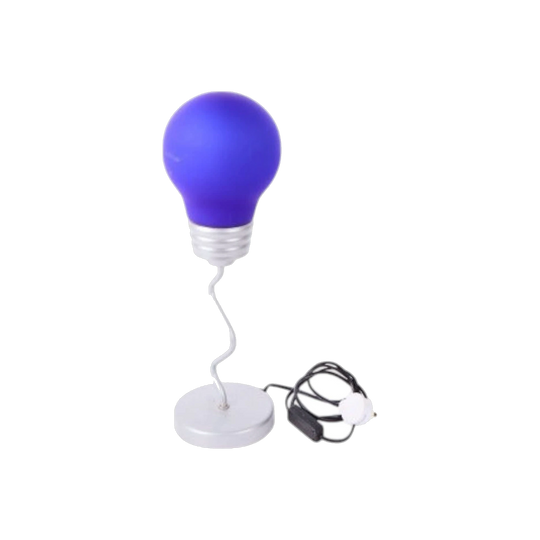 1990s Pop Art/Postmodern Lightbulb Table Lamp, Matte Bluish-Purple Bulb with Silver-Tone Squiggle Stem