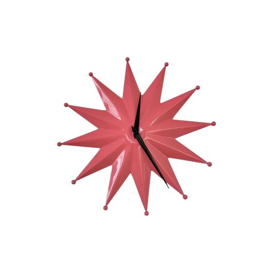 Mid-Century Modern Pink Starburst Wall Clock, Metal, Quartz Movement, 30 cm