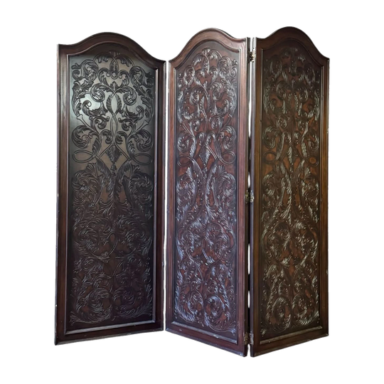 Vintage Carved Timber Screen / Room Divider, Single-Sided Carving – 200 cm W x 209 cm H