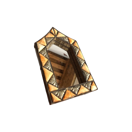 Pair of 1930s Tunisian Handmade Mirrors in Camel Bone, Bronze, Silver and Glass with Foxed Silver Plates