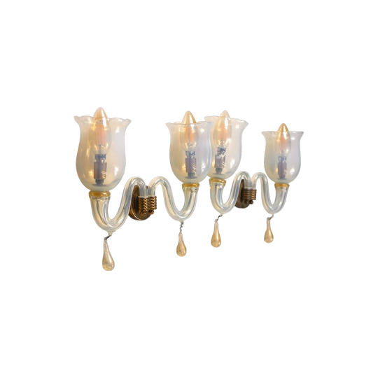 Pair of Mouth-Blown Murano Glass Wall Sconces, 1960s–70s, Extendable Arms