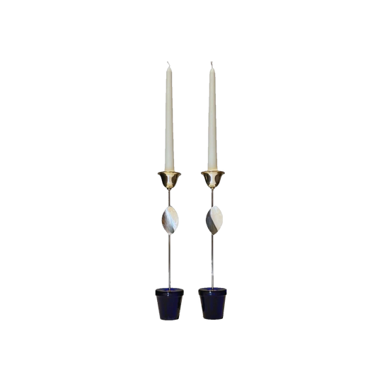 Cleto Munari (Italian b.1930) Pair of Italian 925 Silver & Venetian Glass Candlesticks