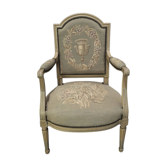 Stunning Louis XVI Style Painted Upholstered Fauteuil