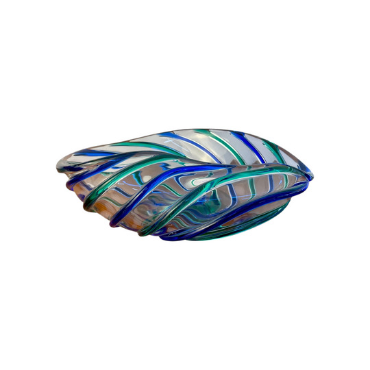 Signed Archimede Seguso Murano Glass Bowl | Blue Green Spiral Ribbons | Mid-Century Italian Art Glass