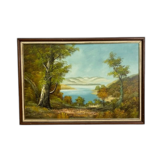 Framed Bushland Inlet Painting by C. Hall