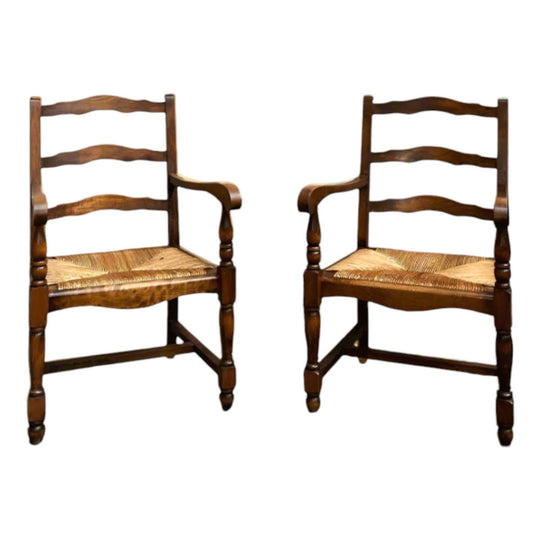 9th Century French Oak Rattan Arm Chairs - Antique Fauteuils