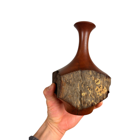 unique abstract art wooden vase bark & lichen