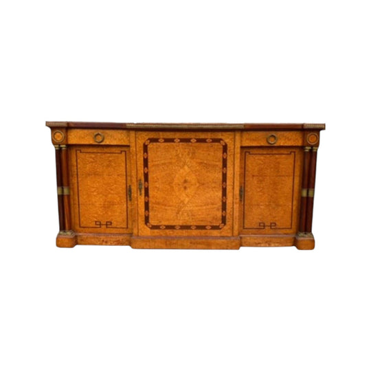 Antique French Burl Walnut and Green Marble Sideboard