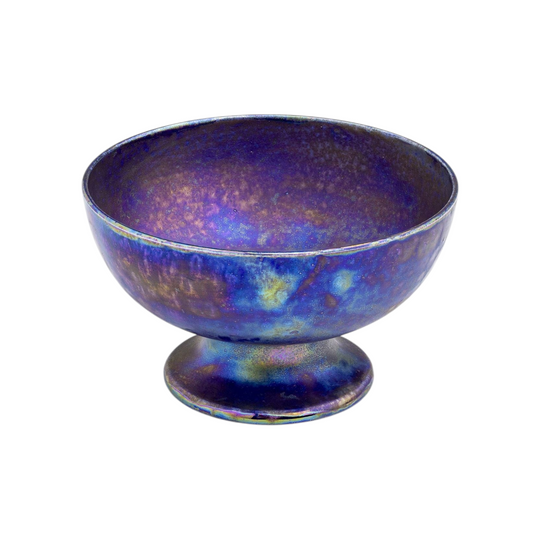 Ruskin Pottery Small Footed Bowl with Peacock Lustre Glaze