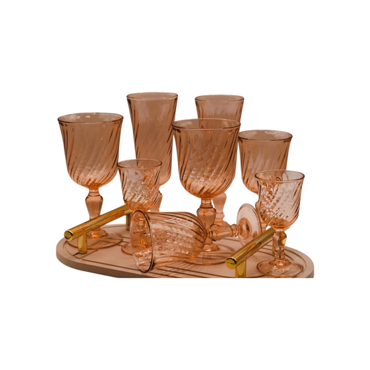 Vintage Rosaline Pink Swirl. Mixed Set of 8