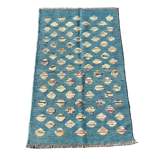 Blue Handmade Wool Kilim Rug Oval Feature Pattern*