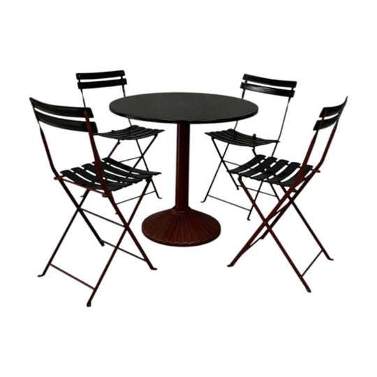 Set of four Zanotta folding chairs, Italy 1980s, presented with a customer grante dining table