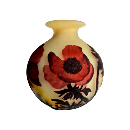 Magnificent Muller Freres Luneville acid-etched Poppies Vase Circa 1920