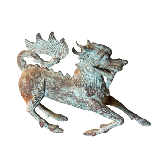 Vintage Chinese Patinated Bronze Qilin Figure