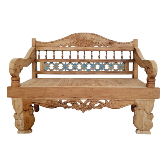 VINTAGE Balinese Handcarved Natural Teak Bench Seat