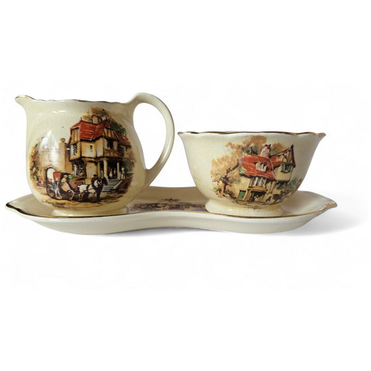 Crown Devon "Coaching Days" Swan Inn Hereford Manor House Oxford gravy set 1930s