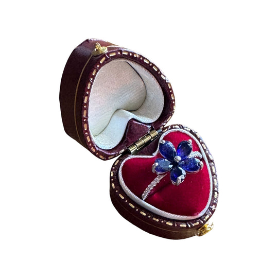 Vintage Sterling Silver Blue Sapphire Floral Ring