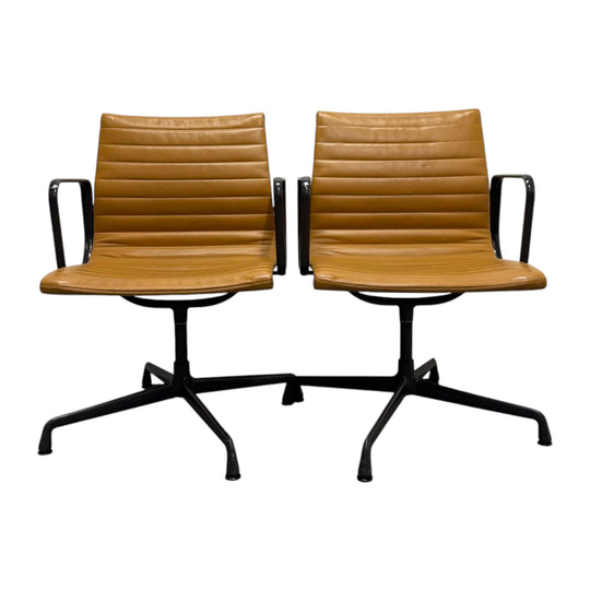 Eames Aluminium Group Low Back Chair - Tan Leather / Black Frame