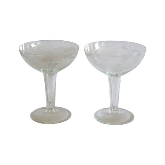Vintage Hollow Stem Grape-Vine Design Champagne Coupes