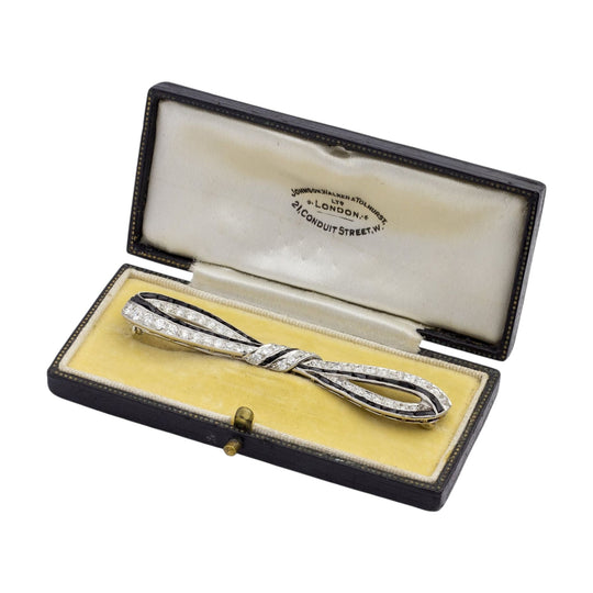 Art Deco, Platinum, Onyx & Diamond Bow Brooch