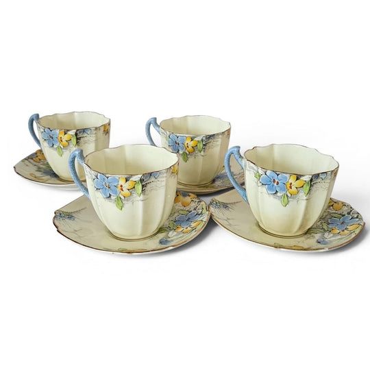 Paragon Fine Bone China set of 4 art deco hand painted duos #9747 c1930