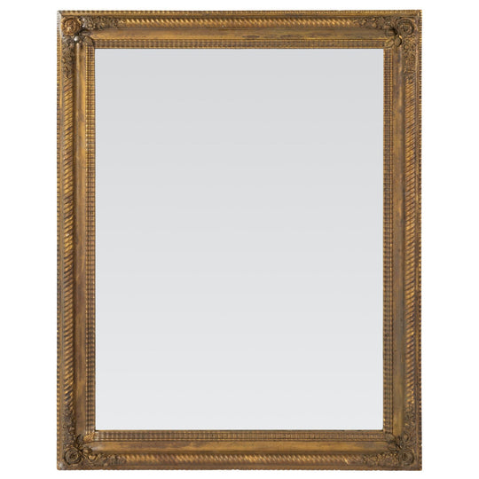 Stunning large Antique French 19th Century mirror with elegant frame with floral decals in the corners and a twisted rope border characteristic of the Louis Philippe or Napoleon III periods.