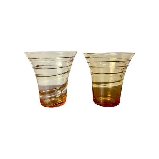 Whitefriars Amber Glass Ribbon Trail Vases by Barnaby Powell | Art Deco Pair (c.1938)