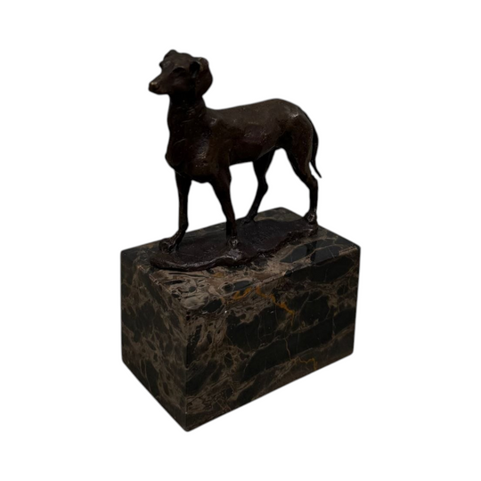 Bronze Dog Sculpture on Marble Base