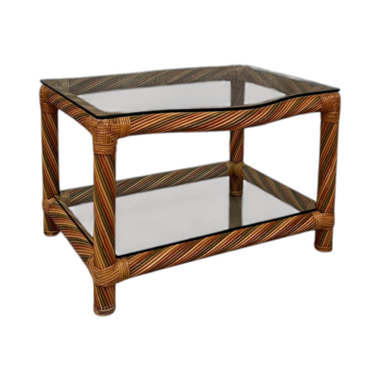 Italian Polychrome rattan and Glass occasional table 1970s