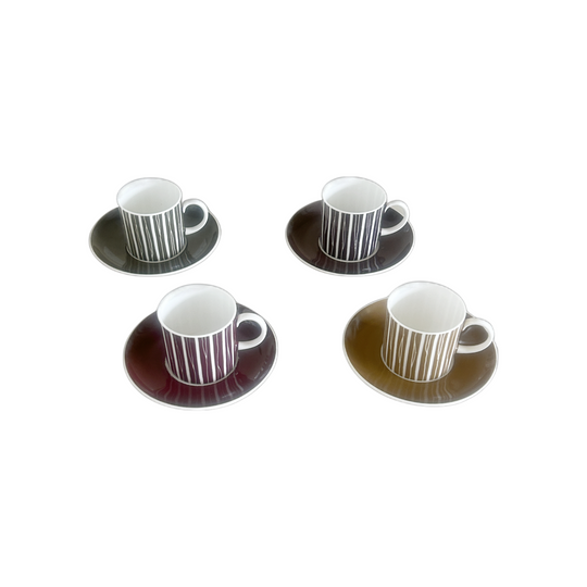 Vintage 1970s Susie Cooper Broken Stripes Espresso Cups & Saucers | Set of 4