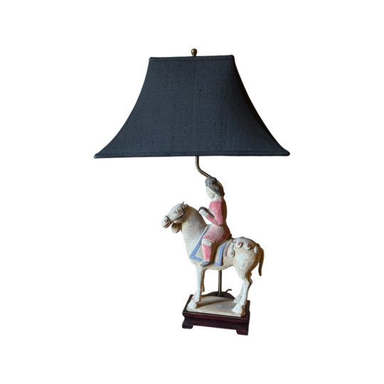 Vintage Oriental Equestrian Figural Table Lamp