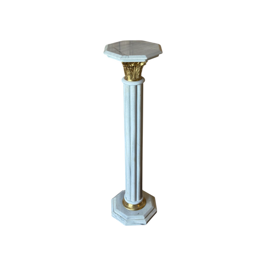 Vintage Neoclassical White Marble & Brass Pedestals
