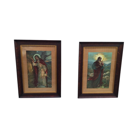 Vintage Jesus Prints in Silky Oak Frames